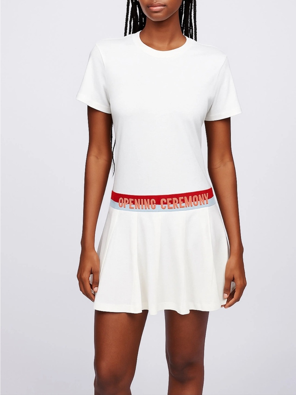NWT Opening Ceremony White Logo Waistband Short Sleeve Mini Dress Sz M